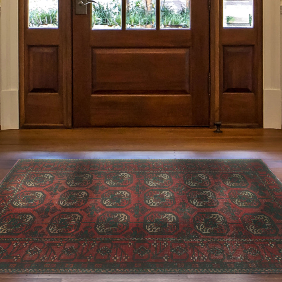 Vintage Distressed Adalia Red/Burgundy Rug, 3'6x6'10