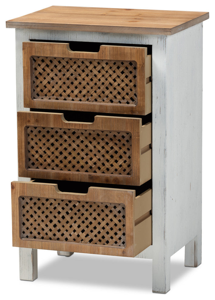 Rustic Farmhouse and Shabby Chic White and Oak Brown 3-Drawer Wood Sto