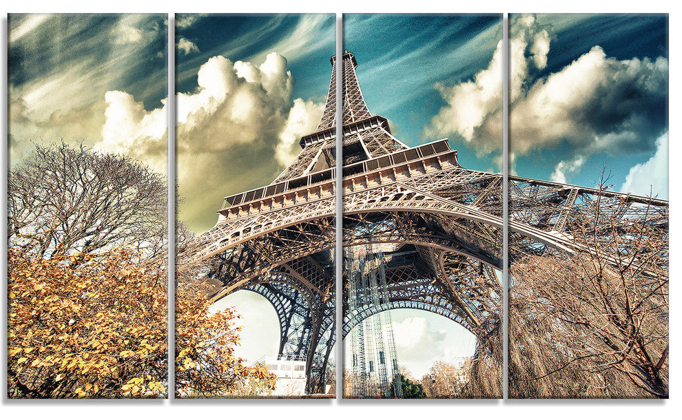 "Street View of Eiffel Tower" Digital Wall Artwork, 4 Panels