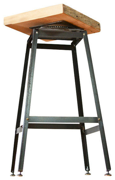 Reclaimed Barn Wood And Steel Swivel Stool 30x16x16, Scorched