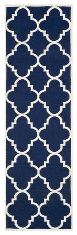 Safavieh Dhurries Dhu633D Geometric Rug, Navy/Ivory, 2'6"x10'0" Runner