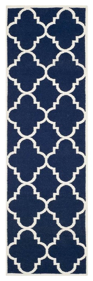 Safavieh Dhurries Dhu633D Geometric Rug, Navy/Ivory, 2'6"x10'0" Runner