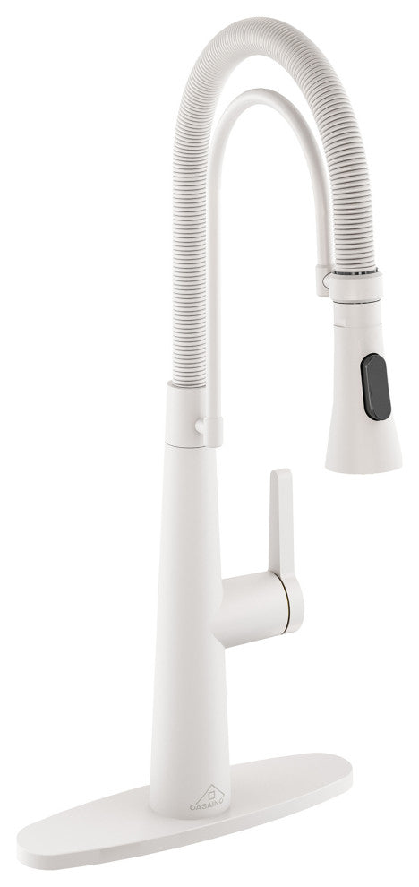 Single-Handle Spring Neck Standard Kitchen Faucet with Dual-Function, Matte White