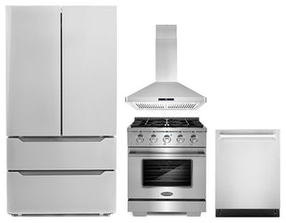 4PC Package with 30" Gas Range, 30" Island Range Hood, Dishwasher & Refrigerator