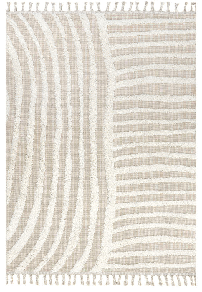 Nuloom Ianthe Abstract Stripes High-Low Tasseled Rug, Beige 5' x 7' 6"