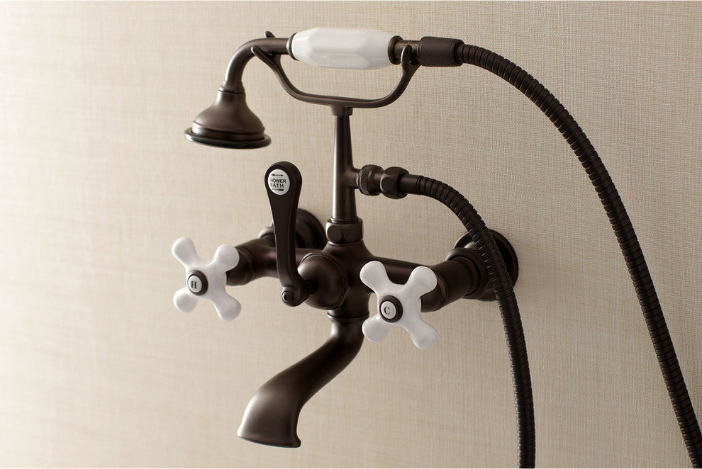 Aqua Vintage 7" Wall Mount Tub Faucet With Hand Shower, Oil Rubbed Bronze