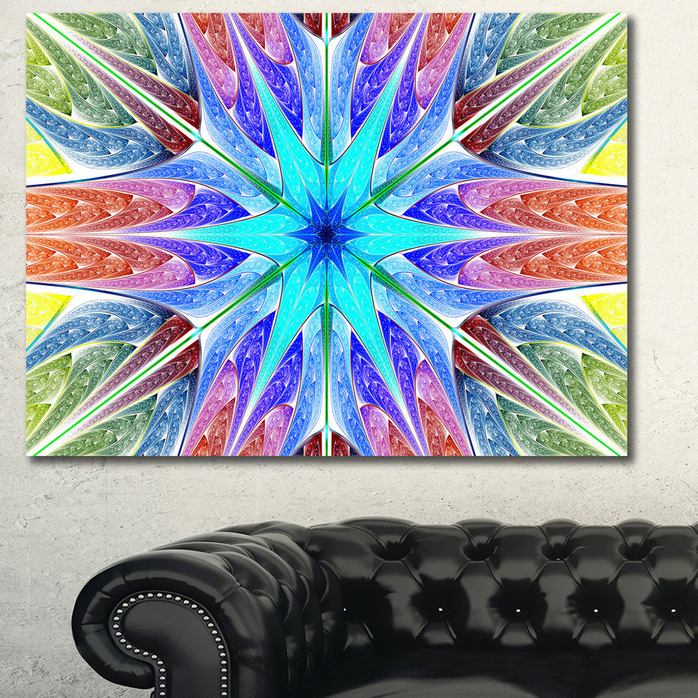 Multi Color Pink Fractal Stained Glass, Oversized Abstract Canvas Print, 60x40