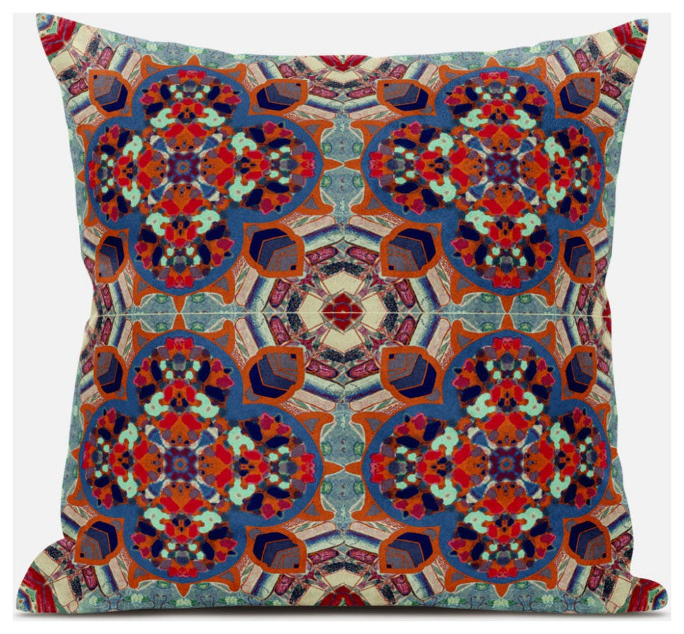 20" Orange Blue Cloverleaf Boho Suede Throw Pillow
