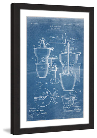 "Coffee Mill 1905 Blueprint" Framed Painting Print