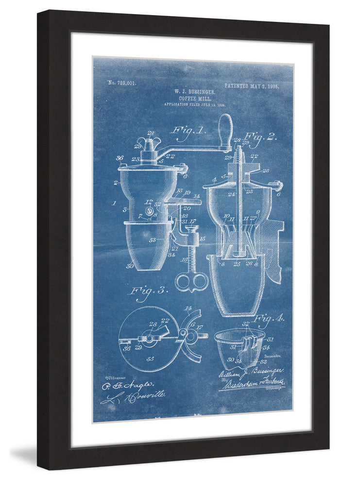 "Coffee Mill 1905 Blueprint" Framed Painting Print