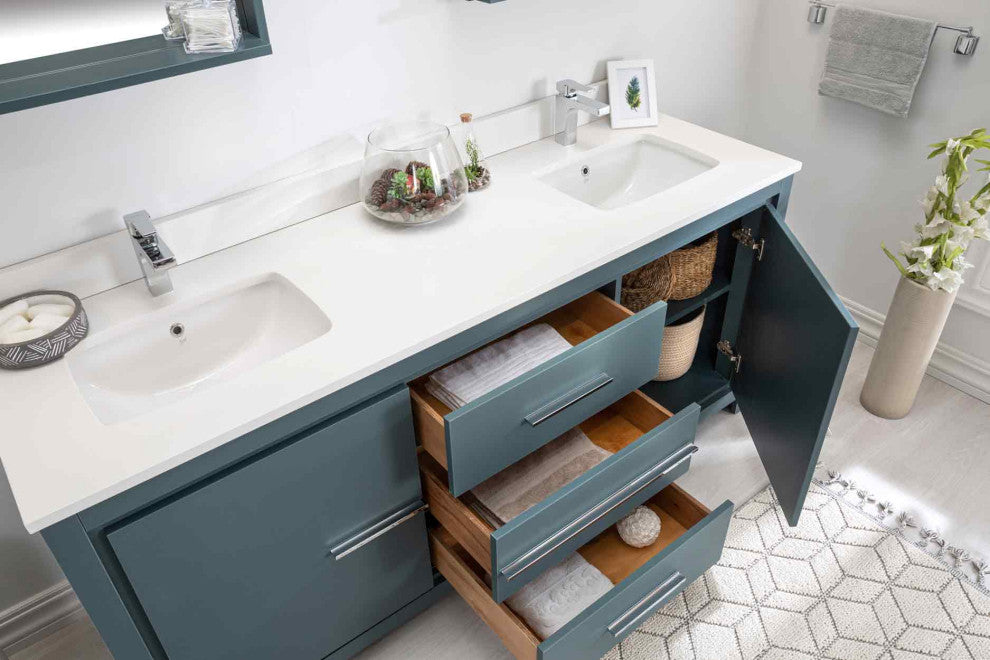 Mila Collection 72" Bathroom Vanity With Sink, Mirror, Countertop, Alasca Blue