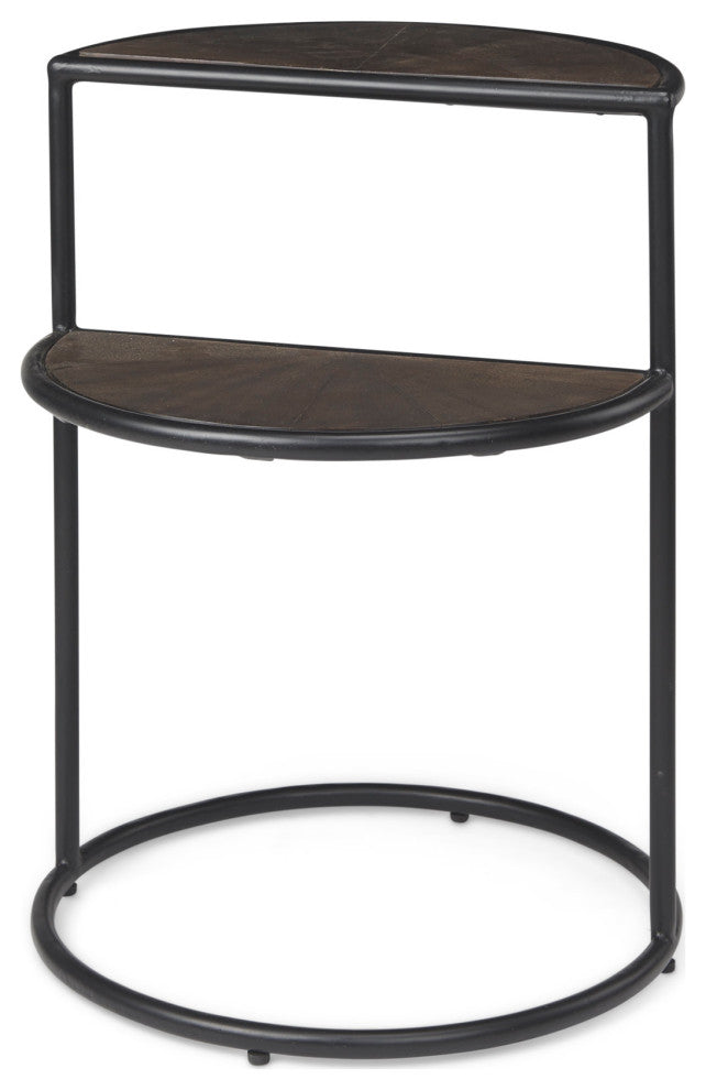 Arlo Dark Brown Solid Wood w/ Black Iron Base End Table
