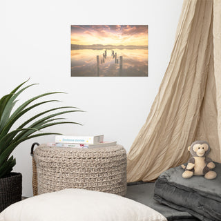 Sunset Pillars and Reflections on Lake Landscape Photo Loose Wall Art Prints, 12" X 18"