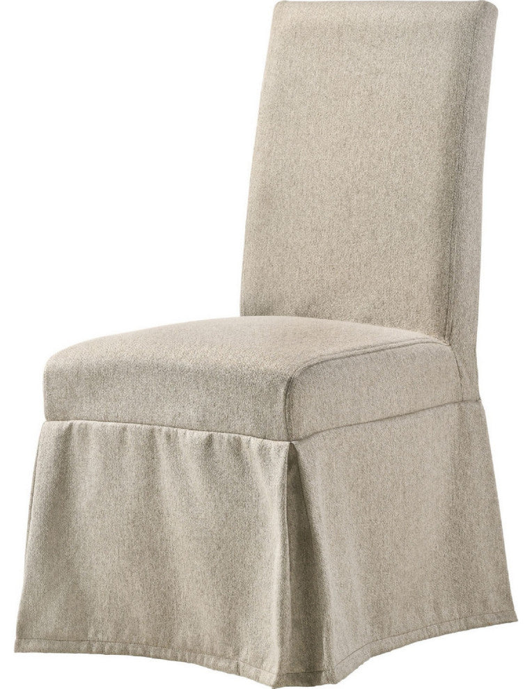 Benzara BM280304 Modern Fabric Skirted Dining Chair, Rubberwood, Set of 2, Beige