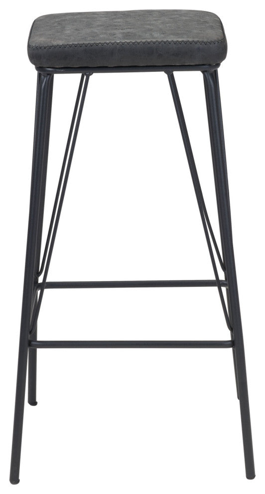 Counter Stool Chair, Set of 2, Faux Vinyl Leather, Steel, Vintage Black, Cafe