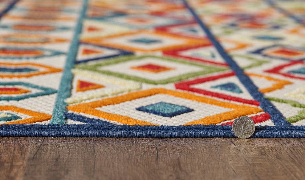 KAS Calla 6928 Ivory/Multi Aztec Area Rug, 6'7"x9'