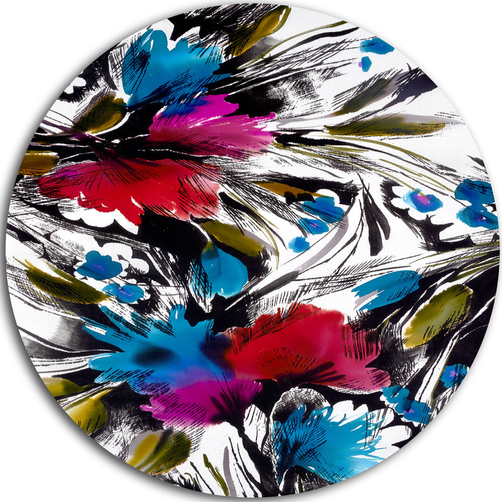 Flowers With Fusion Of Colors, Abstract Large Disc Metal Wall Art, 11"