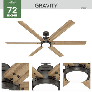 WiFi Gravity Ceiling Fan, LED Light Kit and Handheld Remote, Noble Bronze, 72"