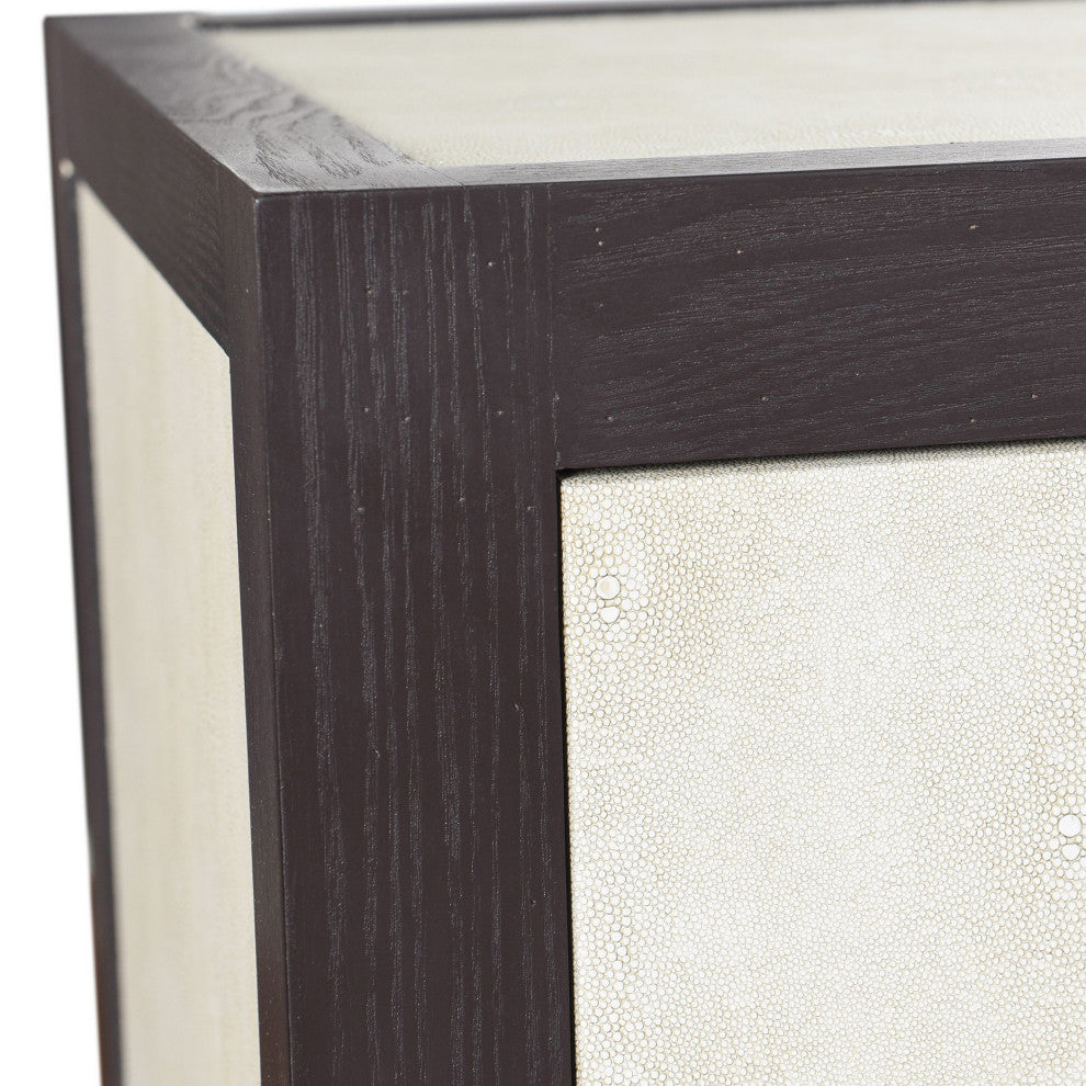 Dann Foley 4 Door Sideboard Ivory Faux Shagreen, Black Veneer Finish
