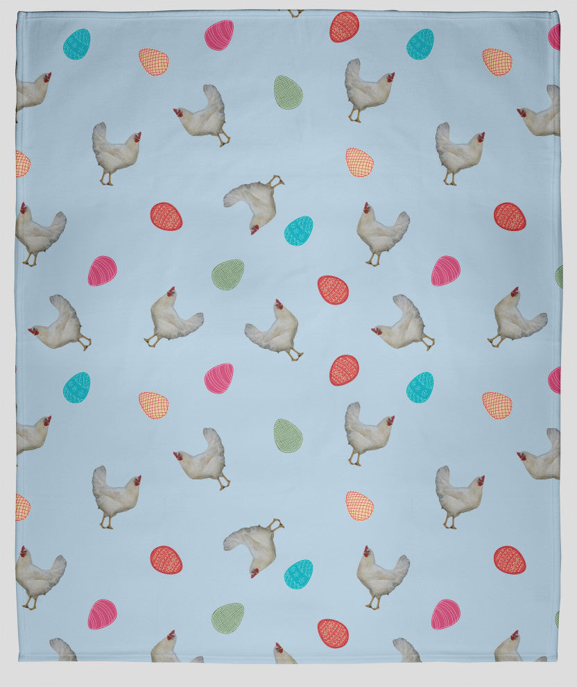30 x 40 in Chickens and Eggs Easter Throw Blanket, After Rain Blue