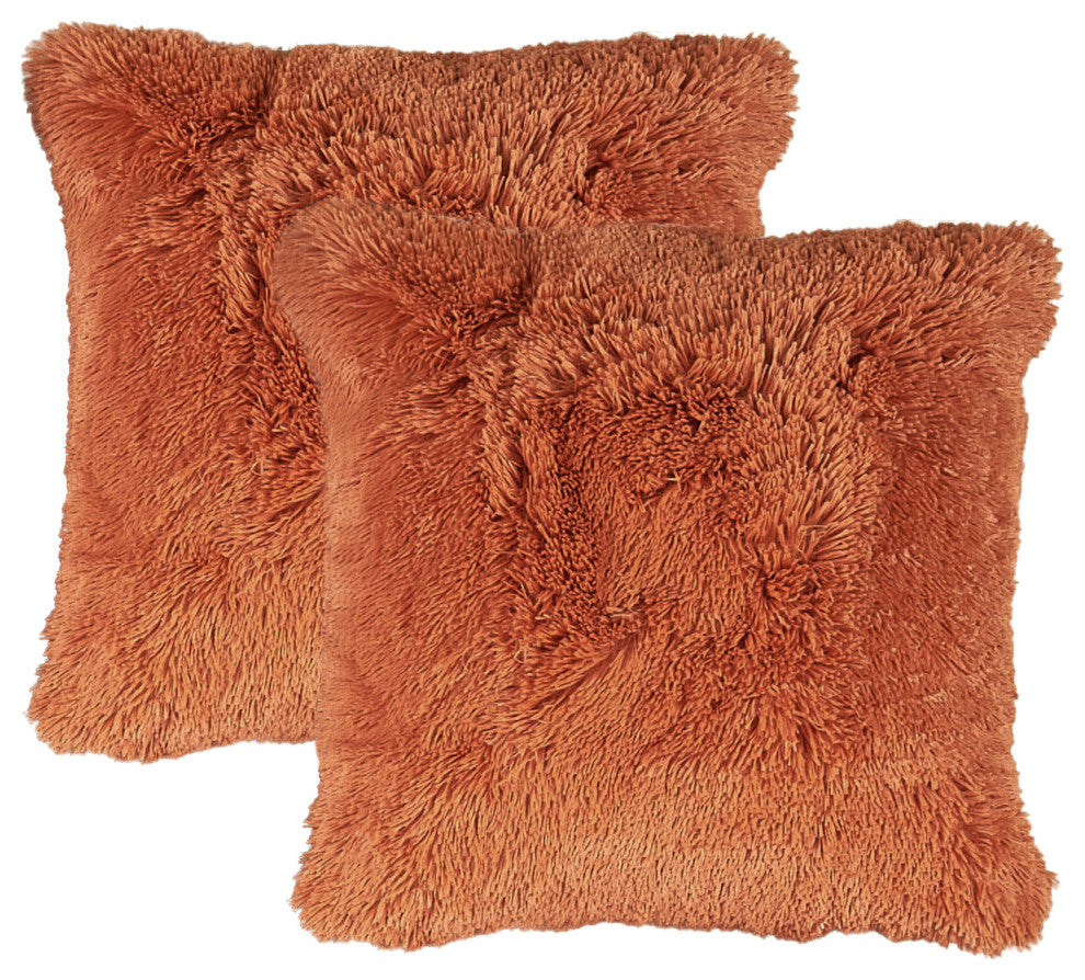Shaggy Faux Fur Pillow Cover, Burnt Orange, Set of 2, 26"x26"