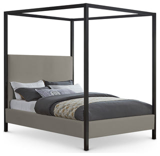 James Linen Textured Fabric Upholstered Bed, Gray, Queen