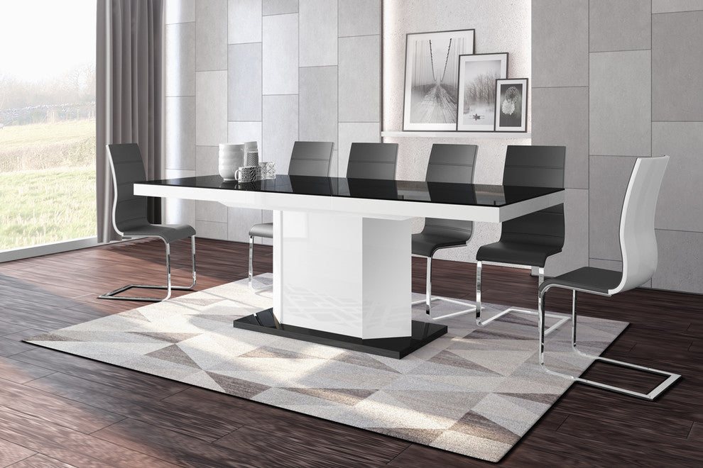 AMIGO Extendable Dining Table with Storage, Black/White