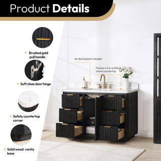 Vinnova Cadiz Bath Vanity, Composite Stone Top, Black, 48", No Mirror