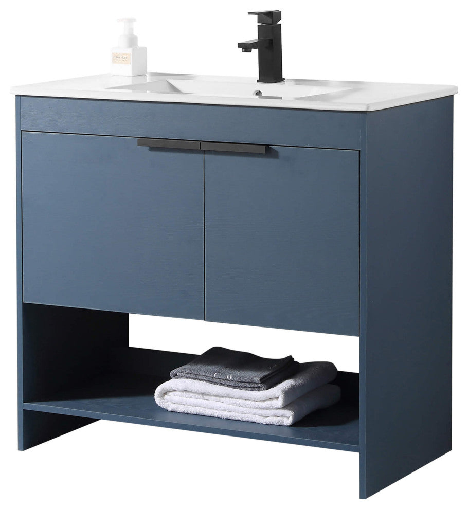Phoenix Bath Vanity With Ceramic Sink - Full Assembly Required, Navy Blue, 36 Inch