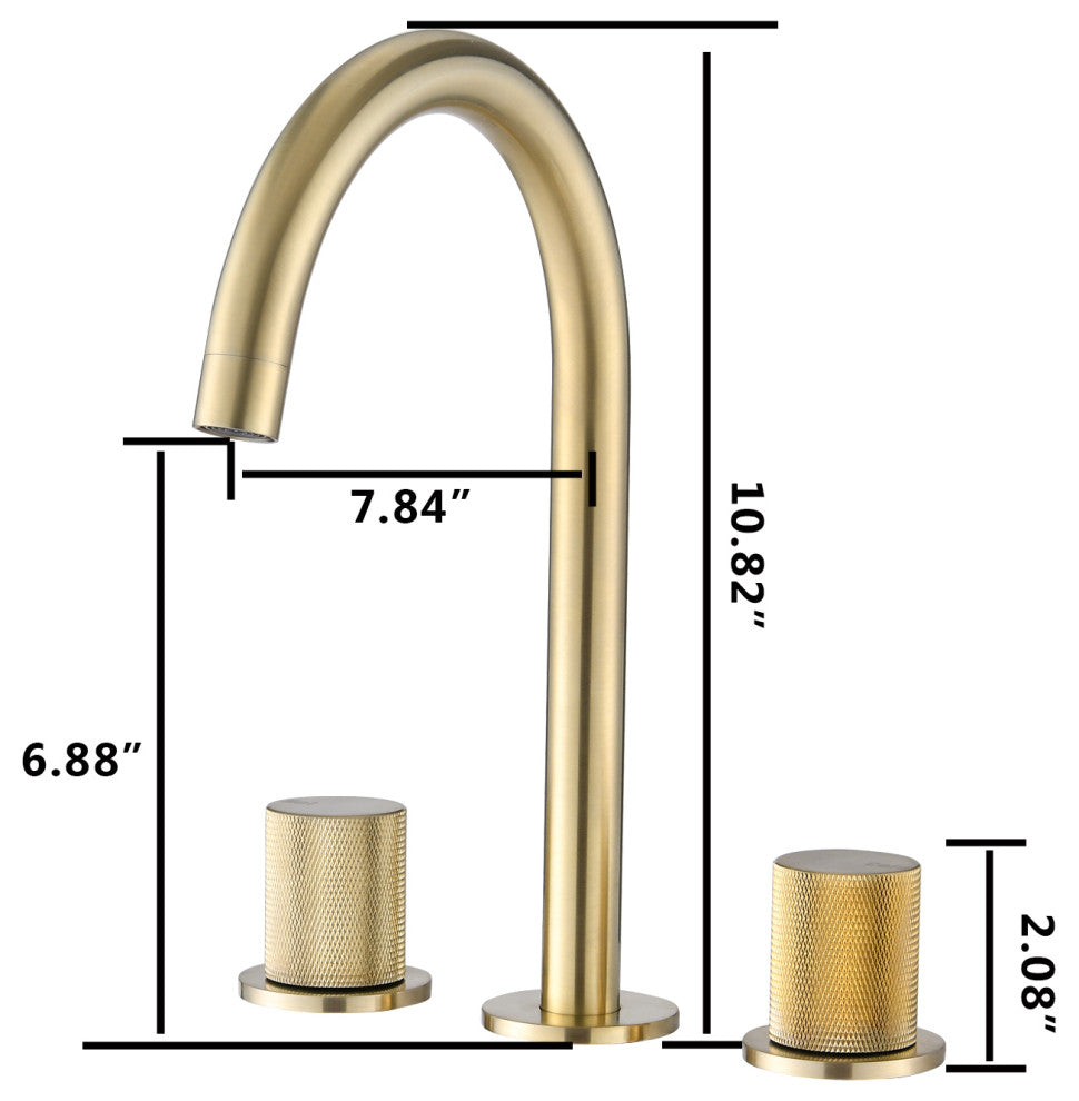 Two Handles Widespread 8" Bathroom Faucet, Brushed Gold