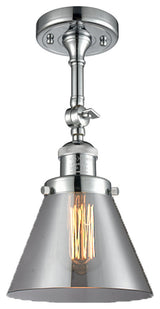 Large Cone 8" Semi-Flush Mount, Polished Chrome, Glass: Smoked