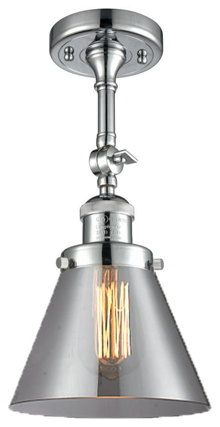 Large Cone 8" Semi-Flush Mount, Polished Chrome, Glass: Smoked