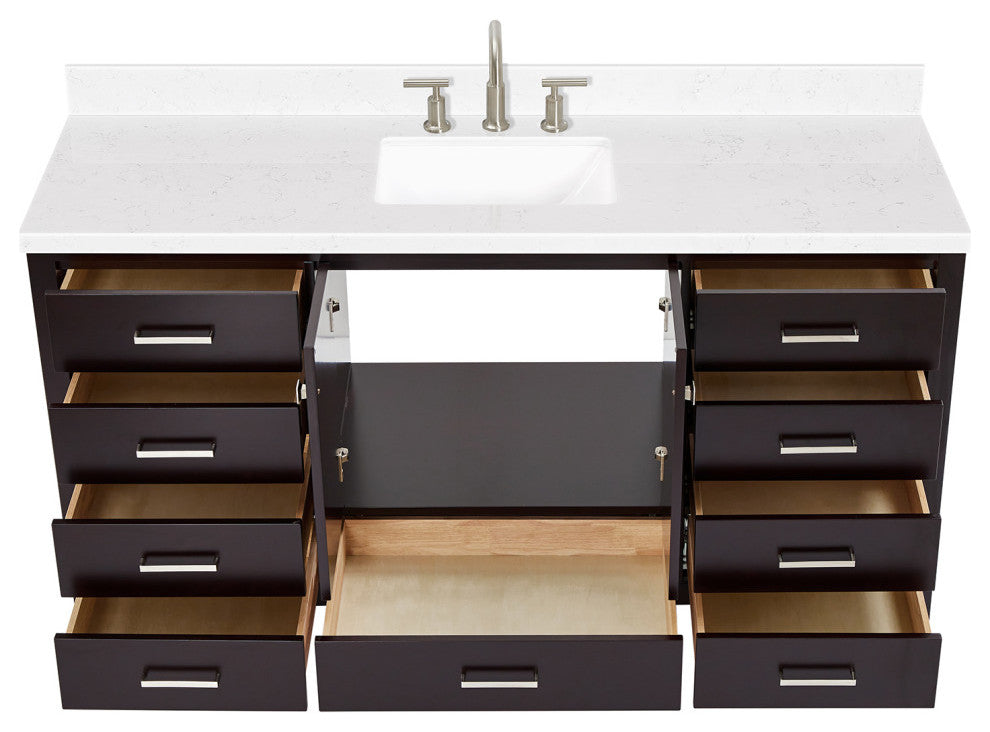 Ariel Cambridge 66" Single Rectangle Sink Vanity, Carrara Quartz