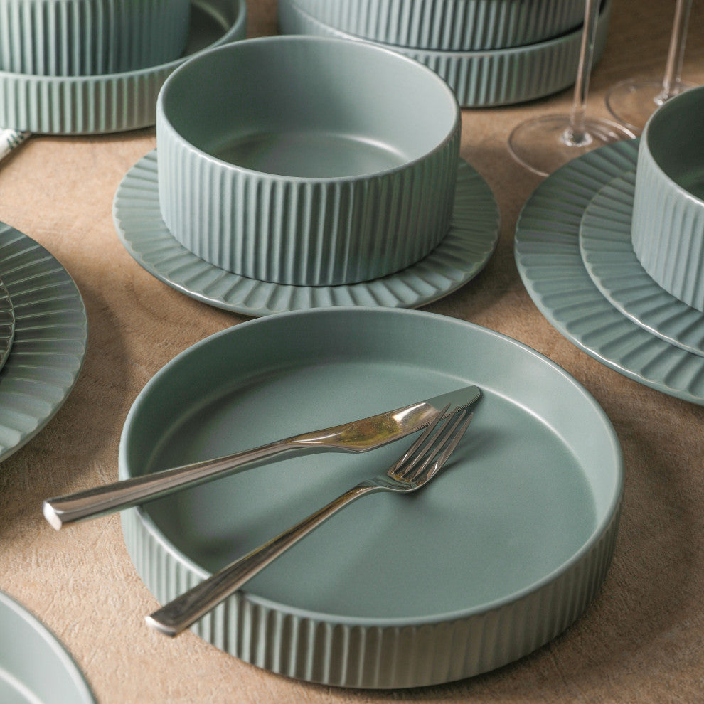 Christian Siriano Lusso Stoneware 16 Piece Dinnerware Set, Stone