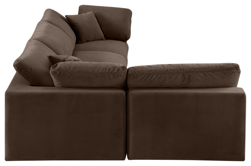 Comfy Upholstered L-Shaped Modular Sectional, Brown, 4-Piece: 2 Armless Chair, 2 Corner Chair, Velvet
