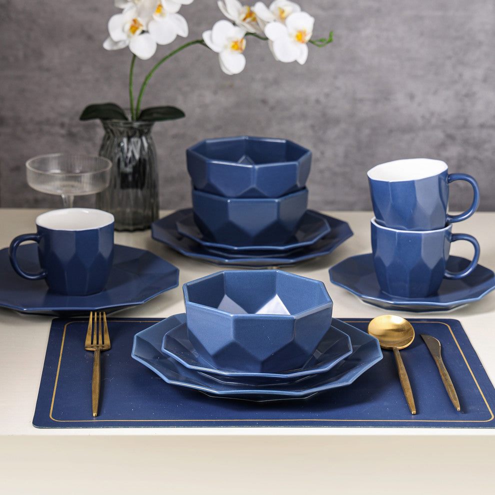 Stone Lain Jamie Porcelain 16 Piece Dinnerware Set, Blue