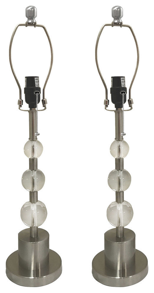 Lamp Bases, Crystal Accents, Matching Harp and Finial, Brush Nickel, Set of 2
