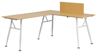 Beech Laminate L-Shape Computer Desk With White Frame Finish