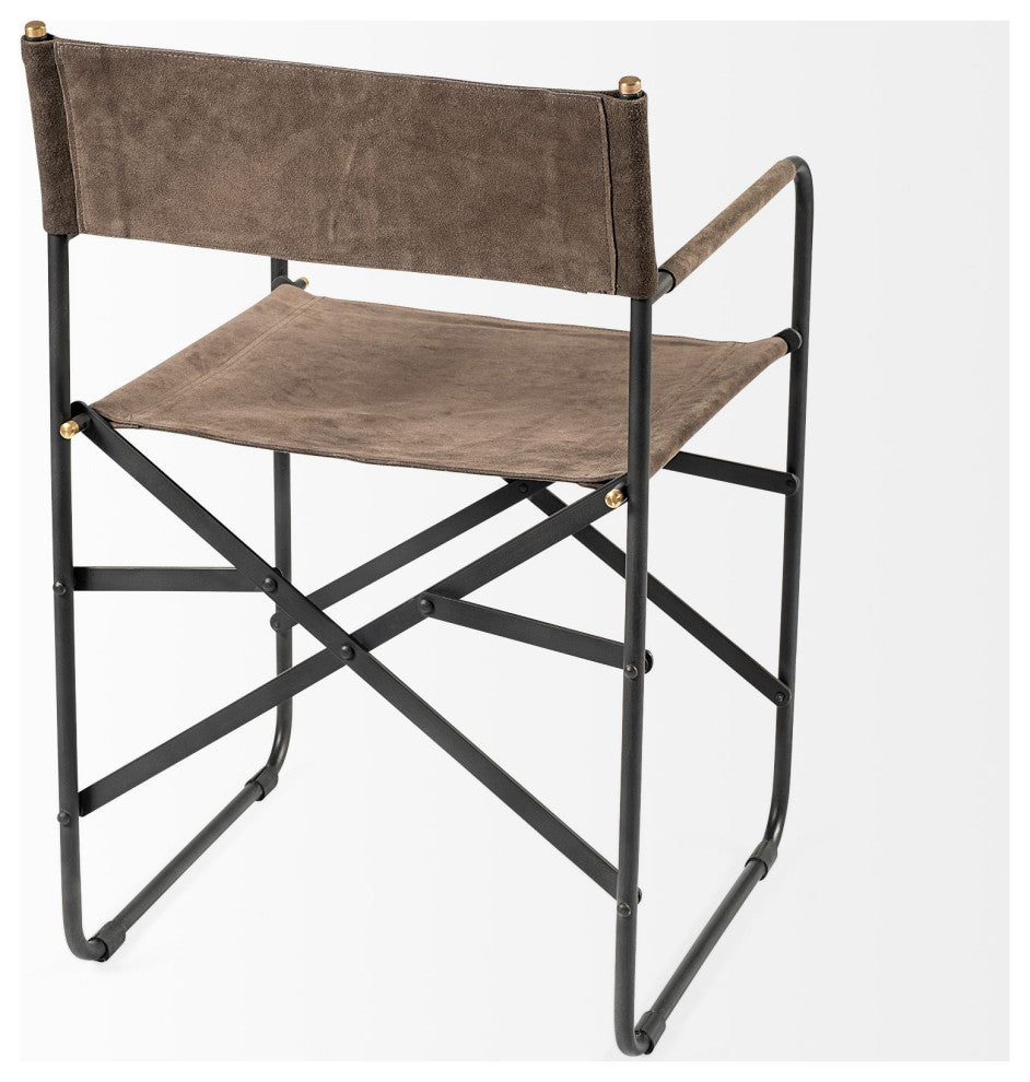 Direttore Brown-Gray Suede With Black Metal Folding Frame Dining Chair