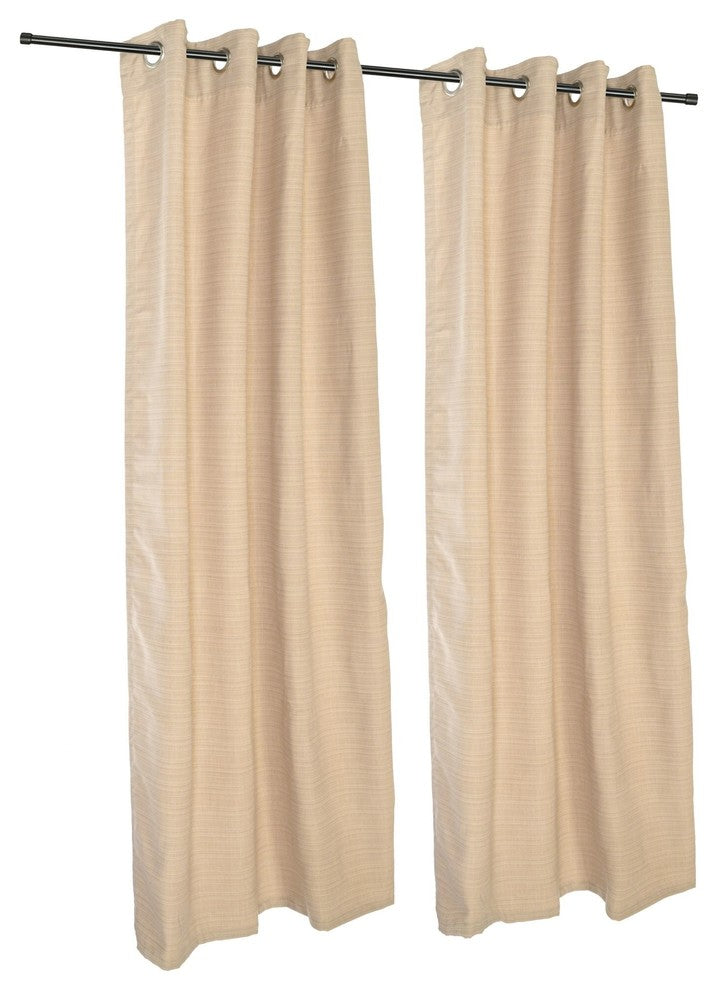Dupione Sand Sunbrella Outdoor Single-Panel Curtain With Grommets, 96"