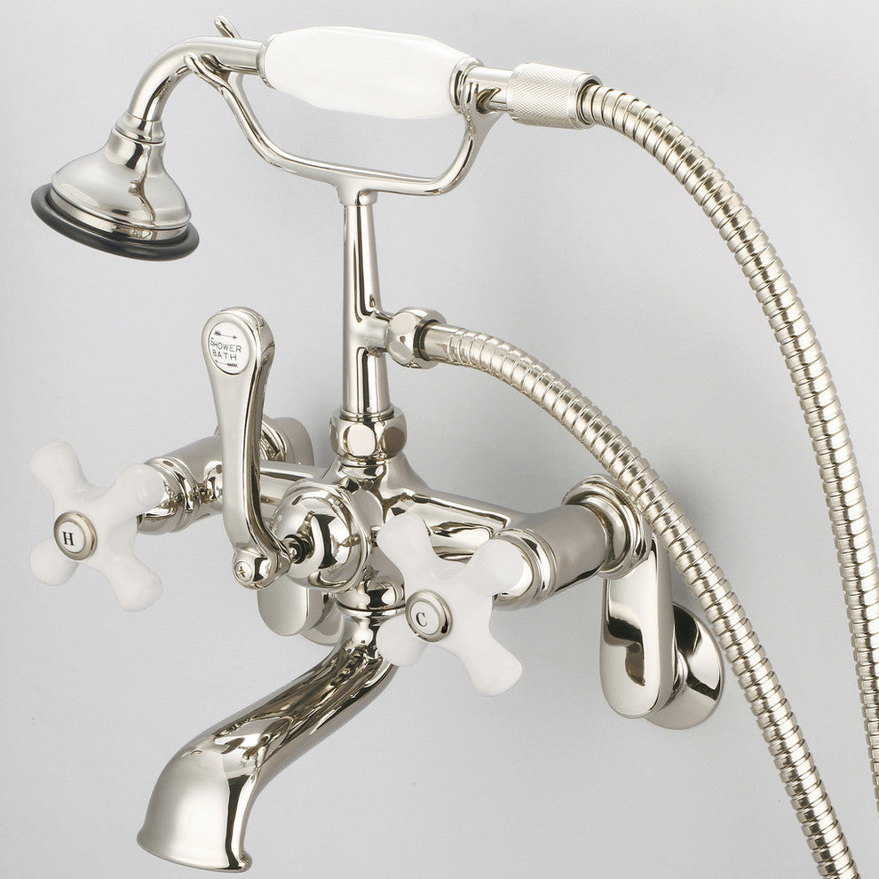Vintage Classic Wall Mount Tub Faucet With Handshower, Polished Nickel Pvd Finis
