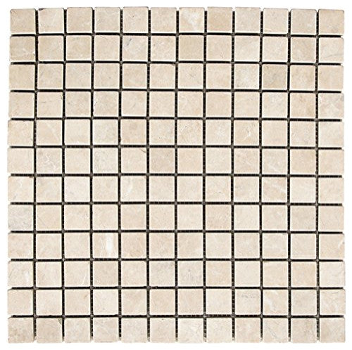White Pearl / Botticino Marble 1"x1" Mosaic Polished