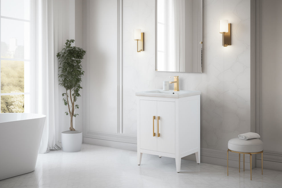 Vanity Art Bathroom Vanity With Sink, White, 24", Single Sink, Golden Brushed