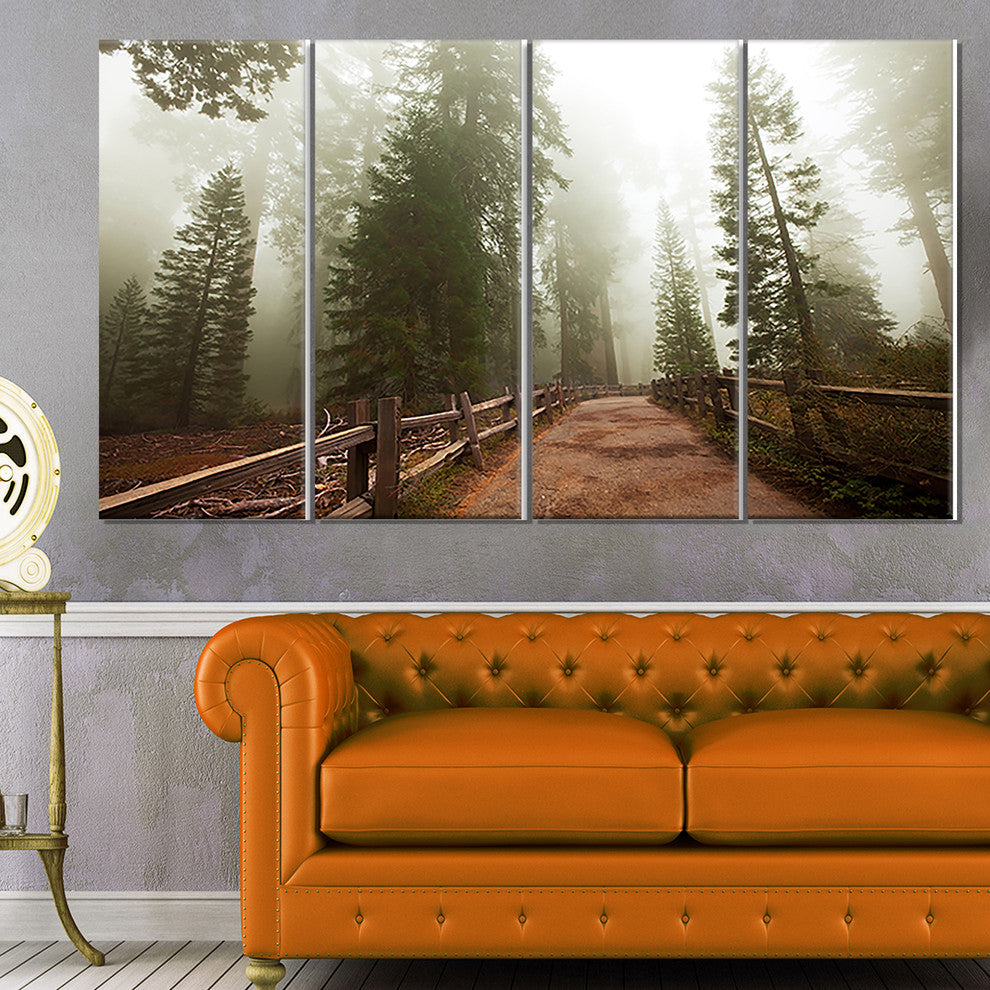 Foggy Sequoya National Park, Oversized Landscape Canvas Art, 48"x28", 4 Panels