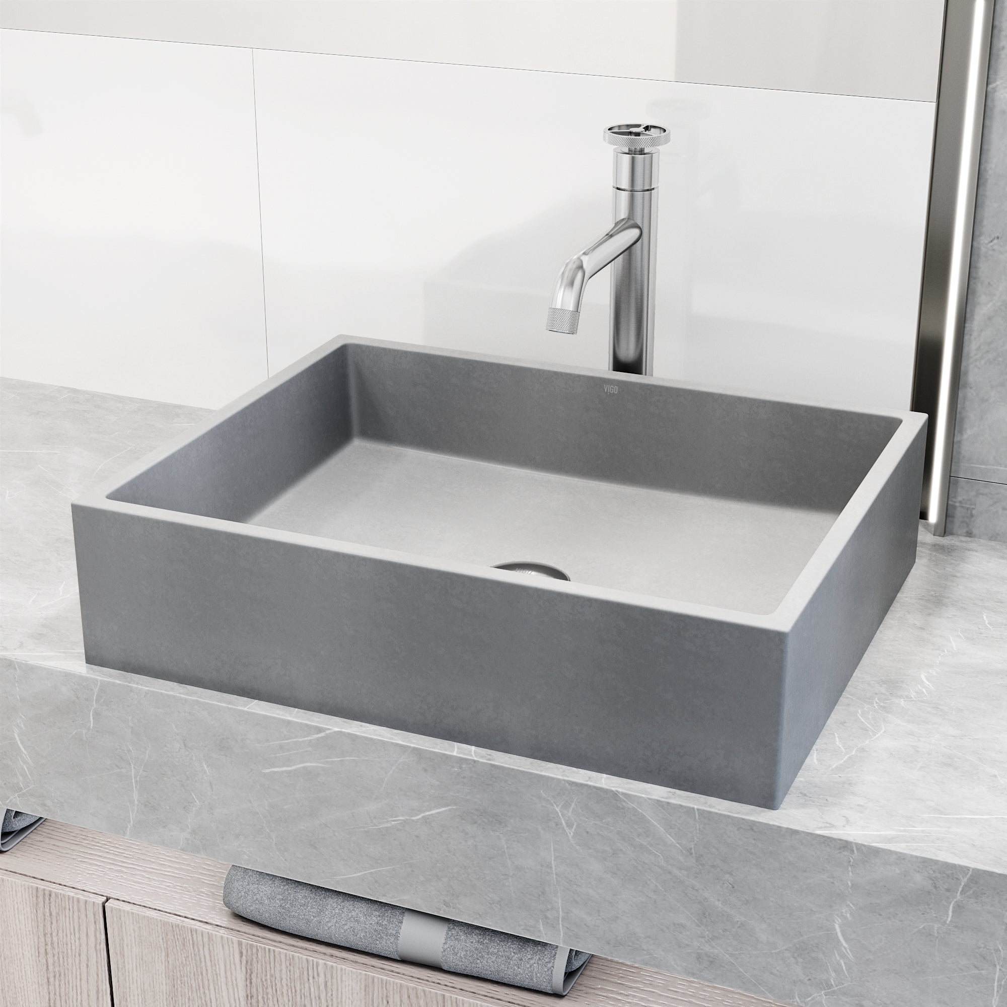 VIGO Coca 19"L x 15"W x 5"H Concreto Stone Rectangular Bathroom Vessel Sink