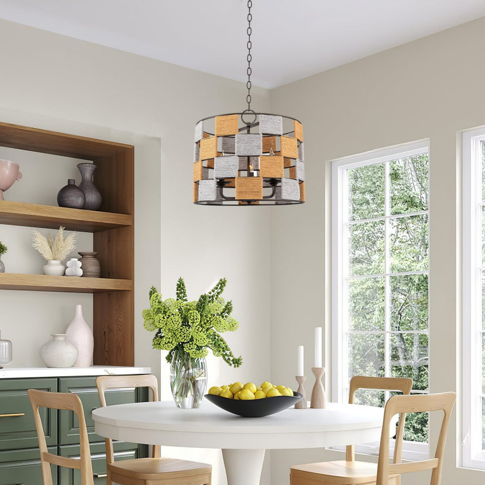 Kira Home Ramona 18" Rustic Chic Drum Pendant Light Chandelier, Open Frame