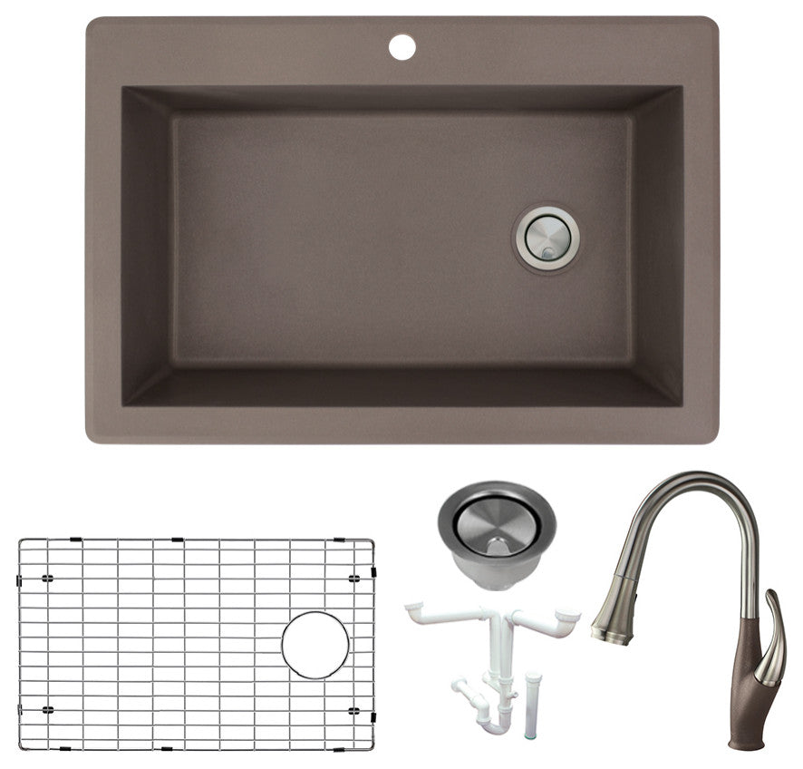 Radius Granite 33-in Drop-In Kitchen Sink Kit in Espresso