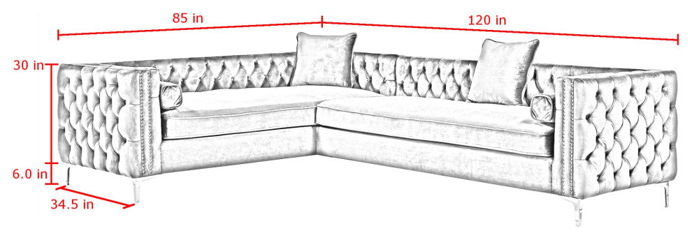 Jeannie 120" Velvet Corner Sectional Sofa, Navy, Left Facing