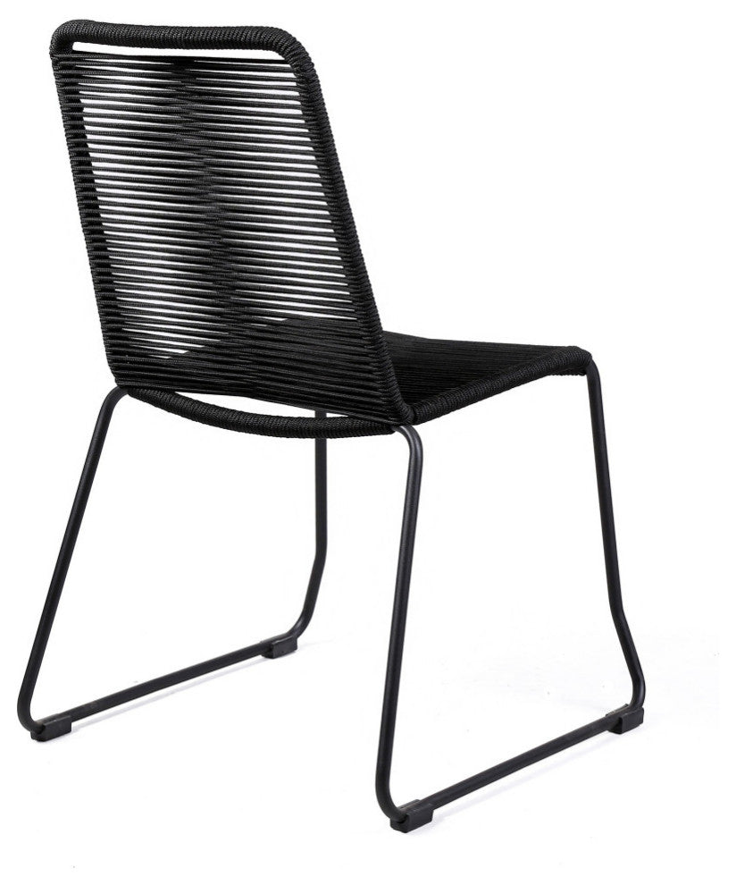 Shasta Outdoor Metal and Black Rope Stackable Dining Chair - Set of 2, Black Rope
