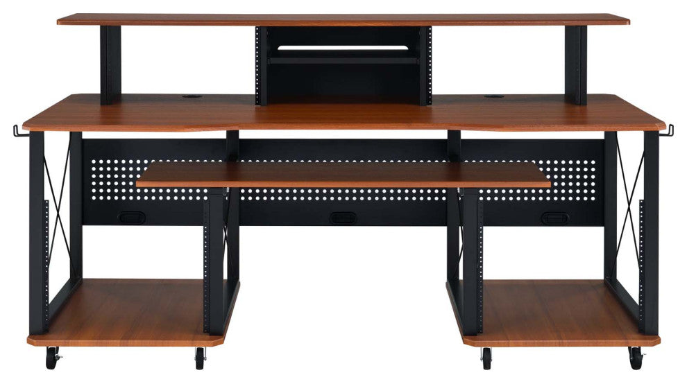 Metal and Wooden Music Desk With Wheels, Cherry